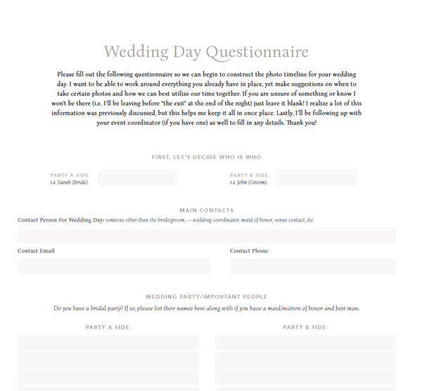 NEW! Questionnaire & Timeline Template | Kala | Caskro Studio